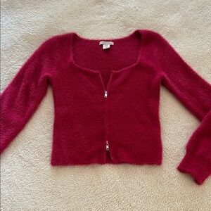 Sincerely Jules Fuzzy Red Zip Cardigan